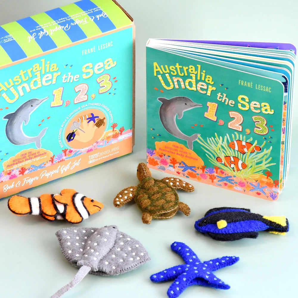 Australia Under the Sea 1,2,3 Book & Finger Puppet Gift Set - Tara's Treasure