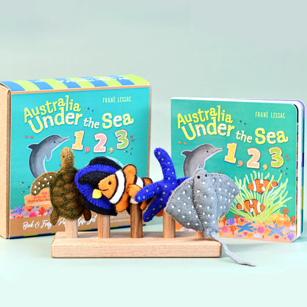 Australia Under the Sea 1,2,3 Book & Finger Puppet Gift Set - Tara's Treasure