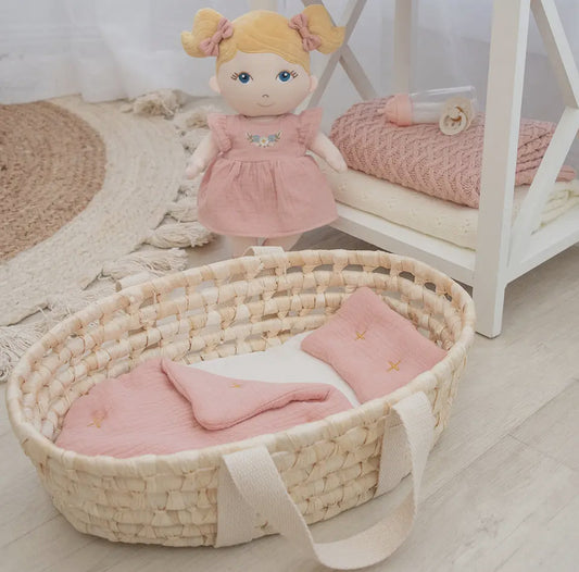 Rattan Doll Moses Basket Set - Blush