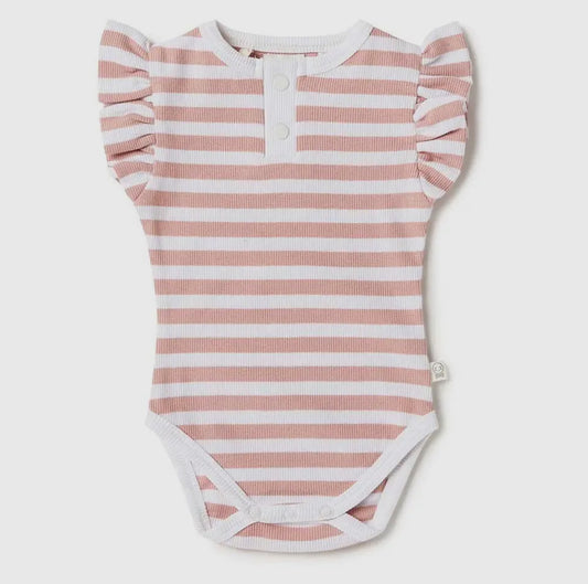 Rose Stripe Organic Growsuit - Snuggle Honey