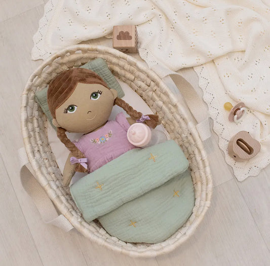 Rattan Doll Moses Basket Set - Sage