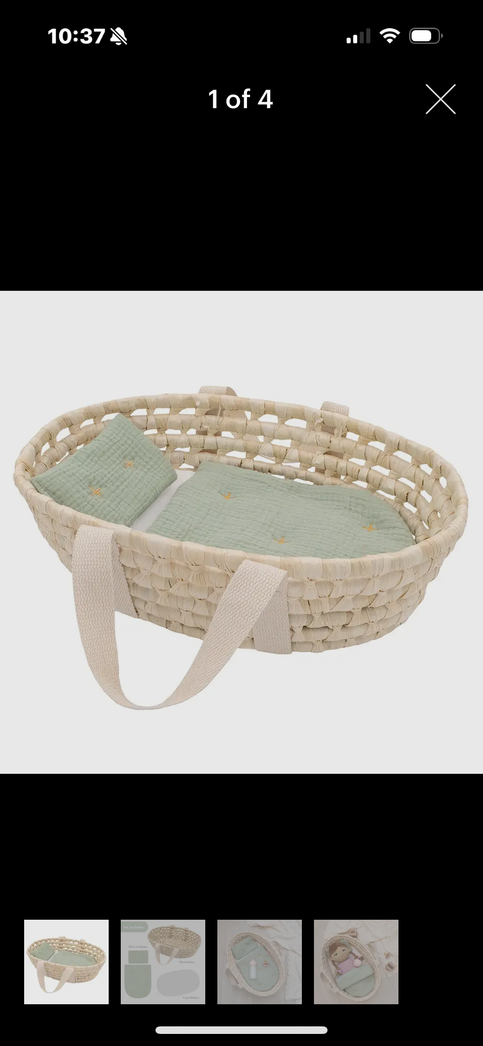 Rattan Doll Moses Basket Set - Sage