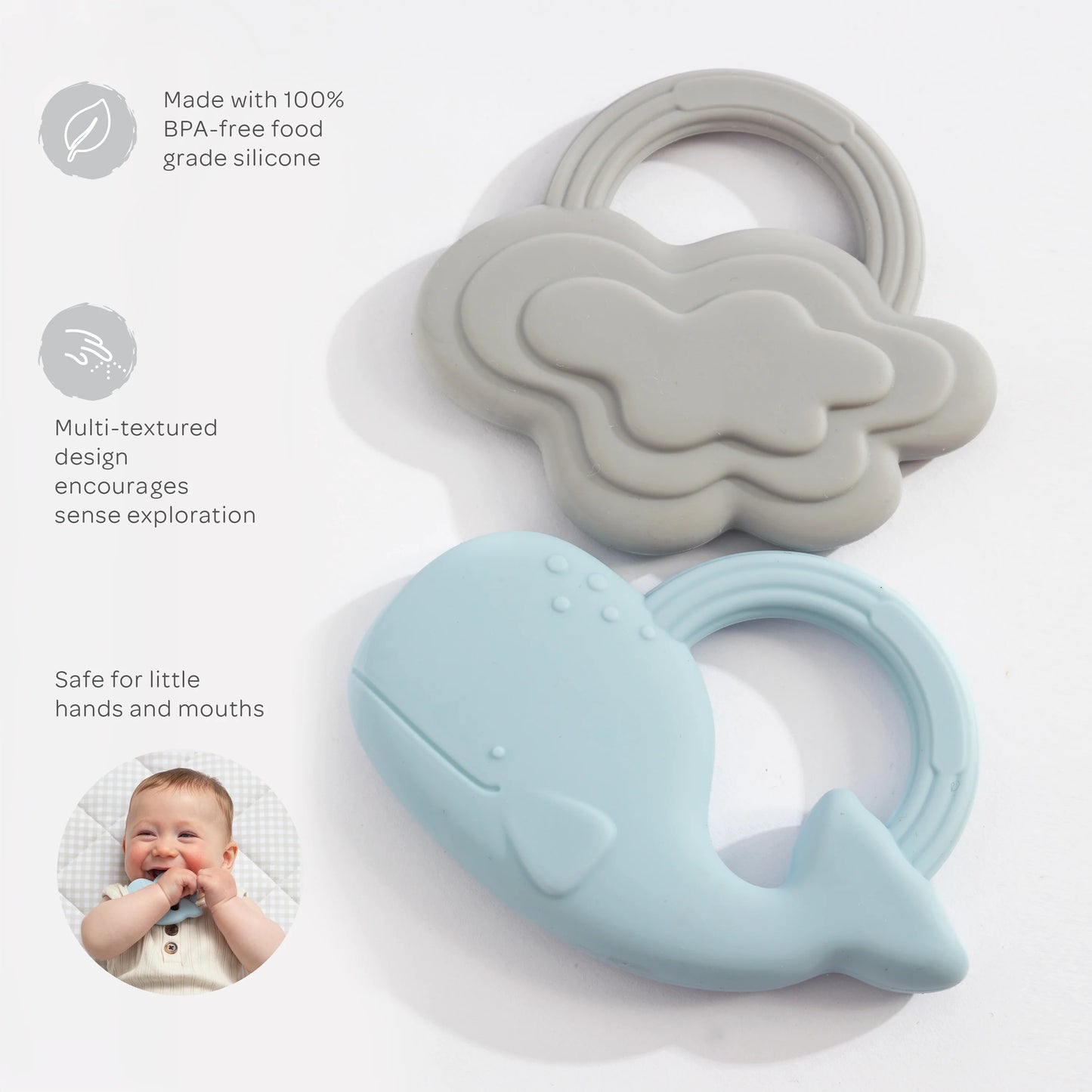 Silicone Teether 2 Pack - Whale & Cloud