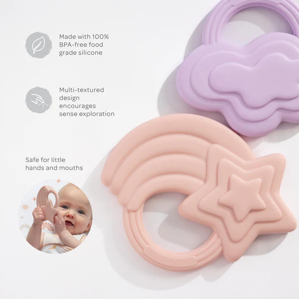 Silicone Teether 2 Pack - Stars & Cloud